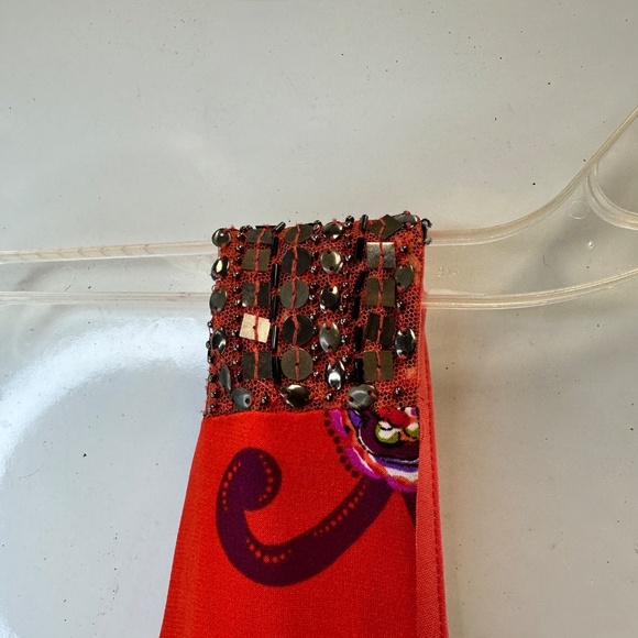 Bisou Bisou Red & Purple Maxi Dress with Shirred Waist & Embellished Sleeves 12 - Picture 6 of 9